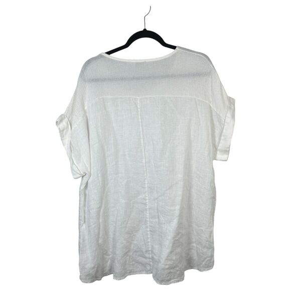Bella Umbra Italy Linen White Short Sleeve Flowy Blouse Size 1X - Picture 5 of 5